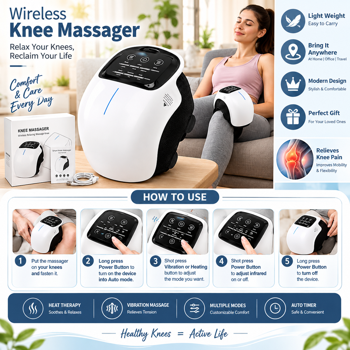 Cordless Vibration Knee Massage Device